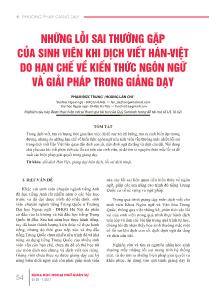 Những lỗi sai thường gặp của sinh viên khi dịch viết Hán - Việt do hạn chế về kiến thức ngôn ngữ và giải pháp trong giảng dạy