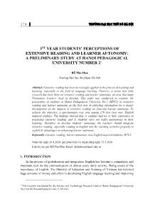 1st year students’ perceptions of extensive reading and learner autonomy: A preliminary study at Hanoi pedagogical university number 2