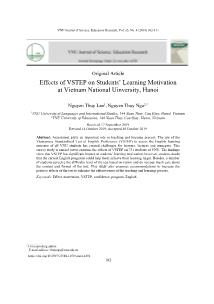 Effects of vstep on students’ learning motivation at Vietnam national uinversity, Hanoi