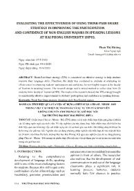 Evaluating the effectiveness of using think - Pair - share strategy in improving the participation and confidence of non-english majors in speaking lessons at hai phong university (hpu)