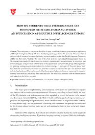 How efl students’ oral performances are promoted with task - Based activities: An integration of multiple intelligences theory