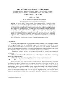 Implicating the integrated format on reading test assessment: An evaluation of relevant factors