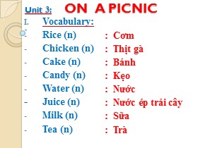 Bài giảng môn học Tiếng Anh - Unit 3: On a picnic