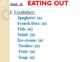 Bài giảng môn Tiếng Anh - Unit 6: Eating out